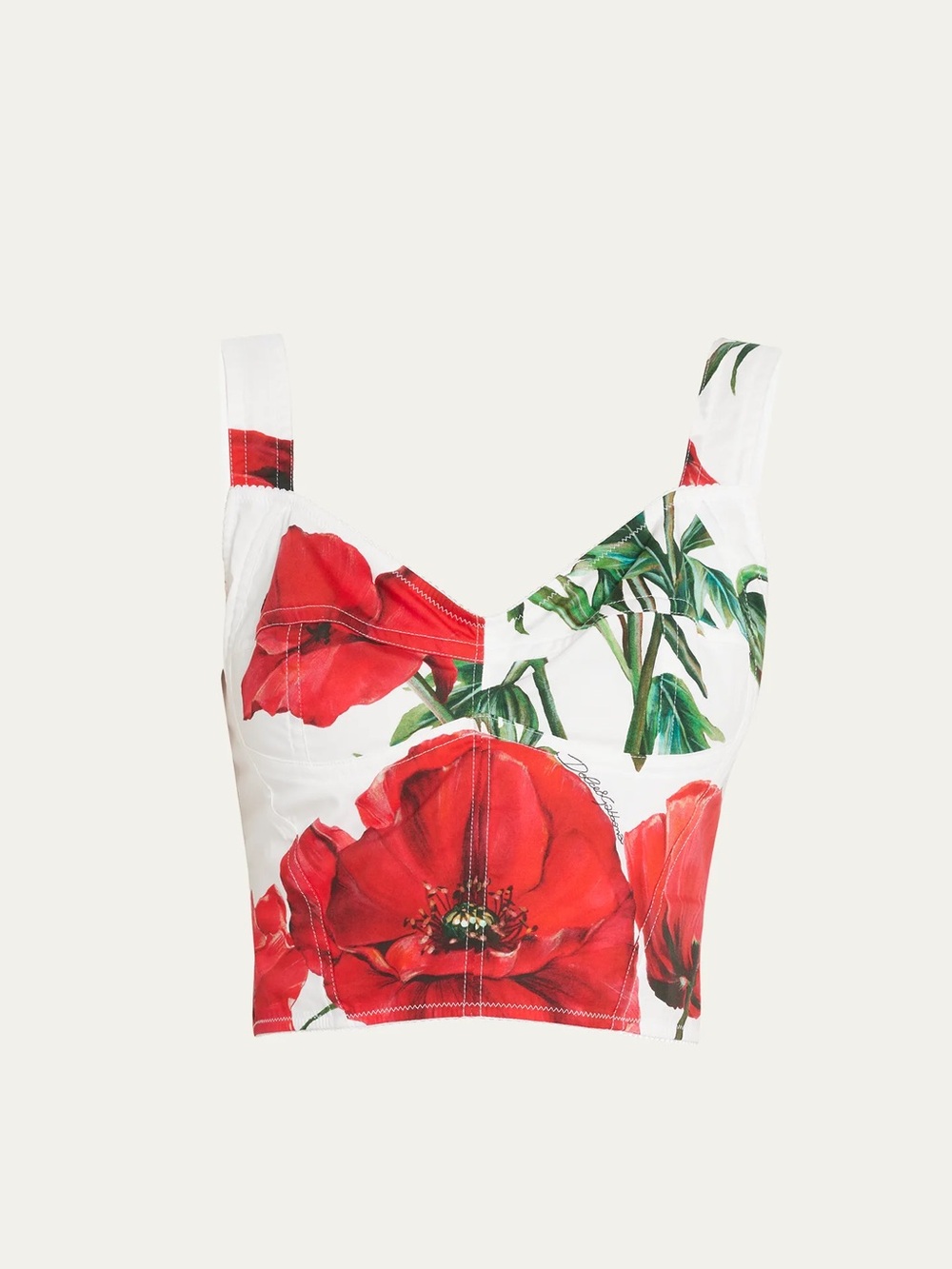 Dolce & Gabbana White Crop Top with Red Floral Print